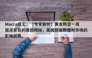 Macro巨汇：【专家解析】黄金跌至一周低点背后的原因揭秘，美国就业数据对市场的影响前瞻。