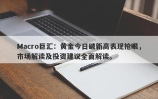 Macro巨汇：黄金今日破新高表现抢眼，市场解读及投资建议全面解读。