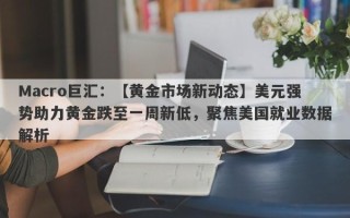 Macro巨汇：【黄金市场新动态】美元强势助力黄金跌至一周新低，聚焦美国就业数据解析