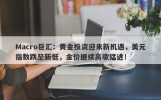 Macro巨汇：黄金投资迎来新机遇，美元指数跌至新低，金价继续高歌猛进！