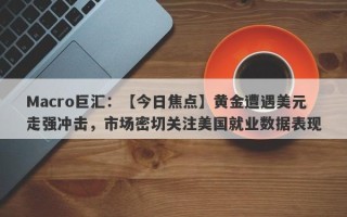 Macro巨汇：【今日焦点】黄金遭遇美元走强冲击，市场密切关注美国就业数据表现