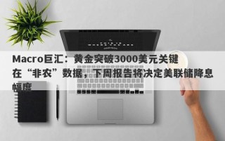 Macro巨汇：黄金突破3000美元关键在“非农”数据，下周报告将决定美联储降息幅度