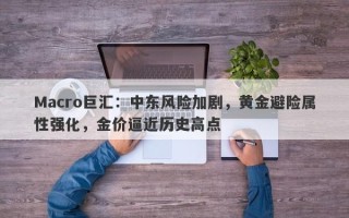 Macro巨汇：中东风险加剧，黄金避险属性强化，金价逼近历史高点