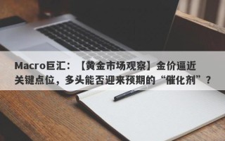 Macro巨汇：【黄金市场观察】金价逼近关键点位，多头能否迎来预期的“催化剂”？