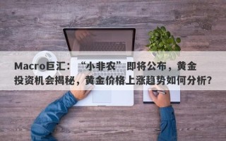 Macro巨汇：“小非农”即将公布，黄金投资机会揭秘，黄金价格上涨趋势如何分析？