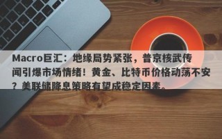 Macro巨汇：地缘局势紧张，普京核武传闻引爆市场情绪！黄金、比特币价格动荡不安？美联储降息策略有望成稳定因素。