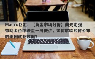 Macro巨汇：【黄金市场分析】美元走强带动金价下跌至一周低点，如何解读即将公布的美国就业数据？